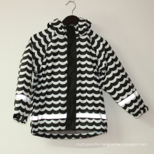 Wave Black/White Reflective PU Rain Jacket/Raincoat